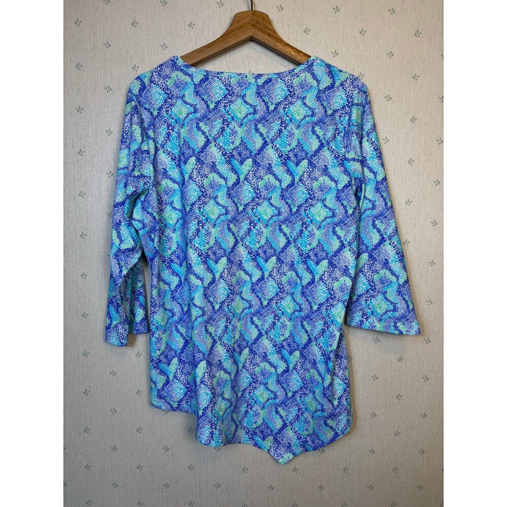 Lulu B Blue Snake Asymmetrical Scoop Neck Tunic Top Large UPF+50 Travel Resort - Picture 3 of 9